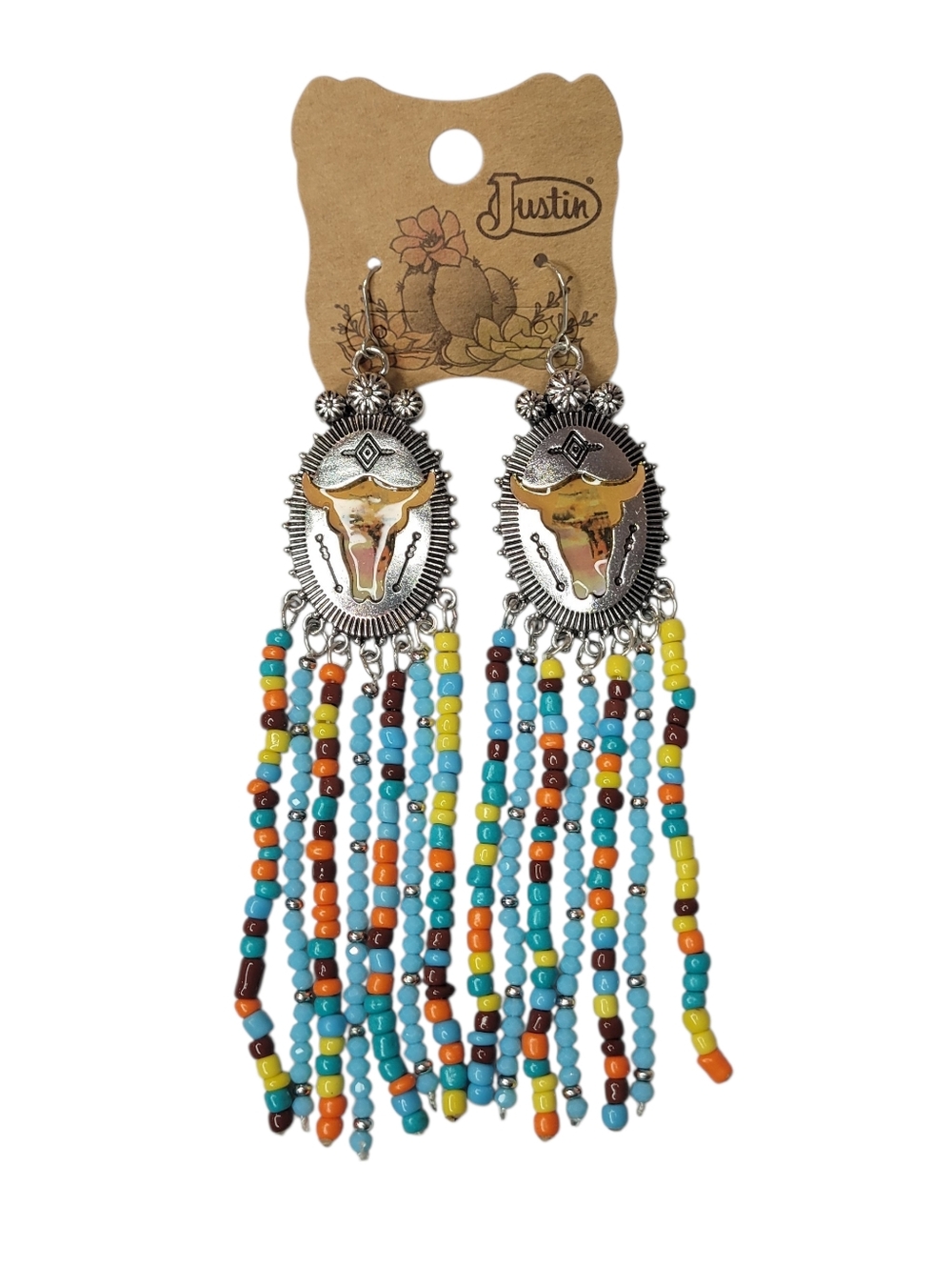 Justin Vibrant Beaded Earrings with Silver Pendant NEW